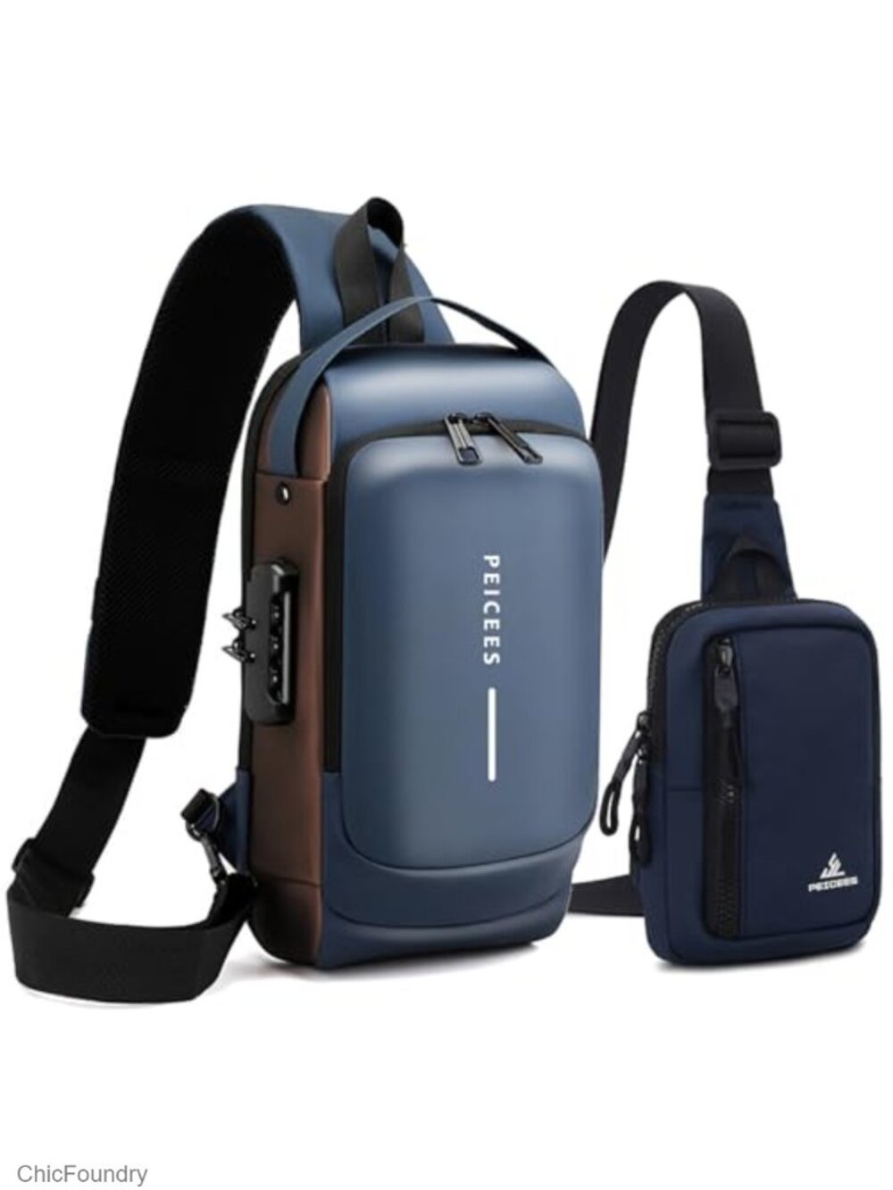 Men's Crossbody Sling Bag Nylon PU Leather Anti-Theft USB Charging Shoulder Bag